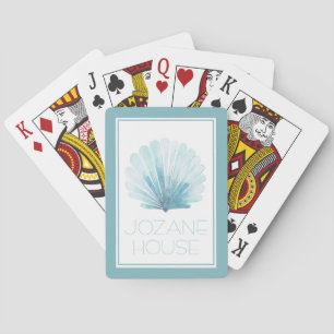 Coastal Aqua Watercolor Scallop Seashell Playing Cards