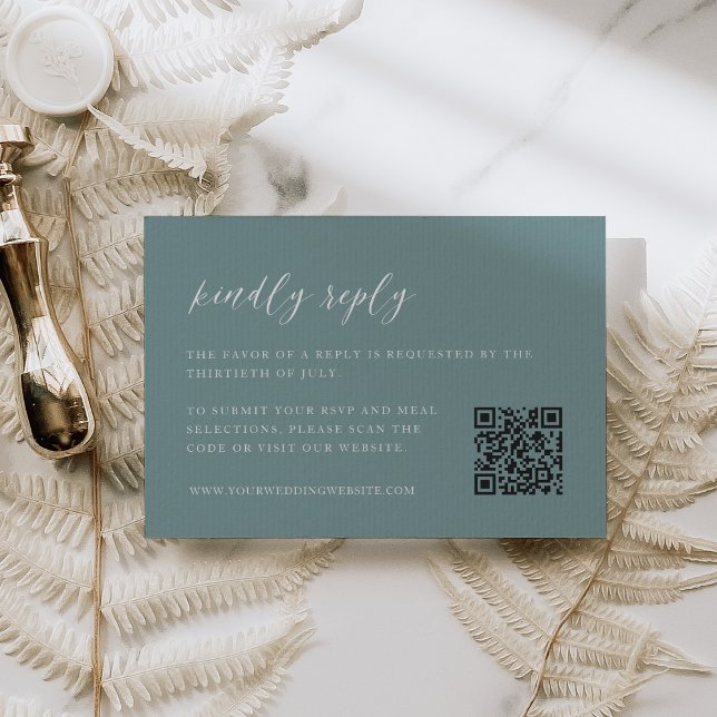 Coastal Aqua Wedding QR Code RSVP Card (Creator Uploaded)