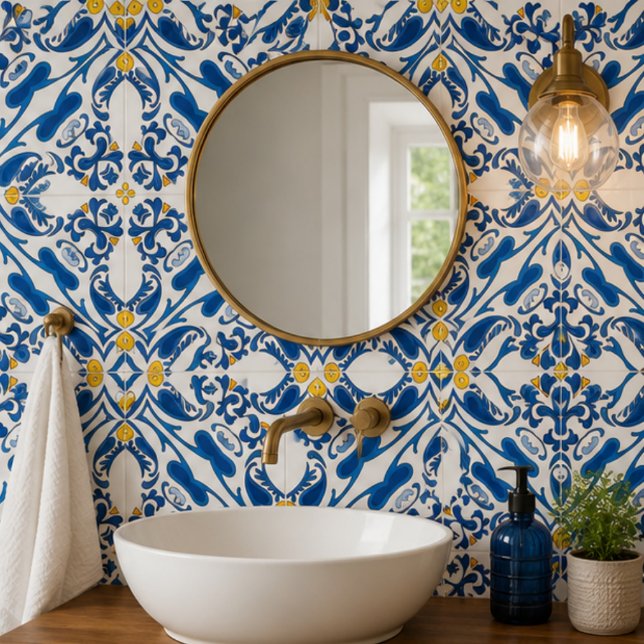 Coastal Arabesque Blue Botanical Mosaic Elegant  Tile (Creator Uploaded)