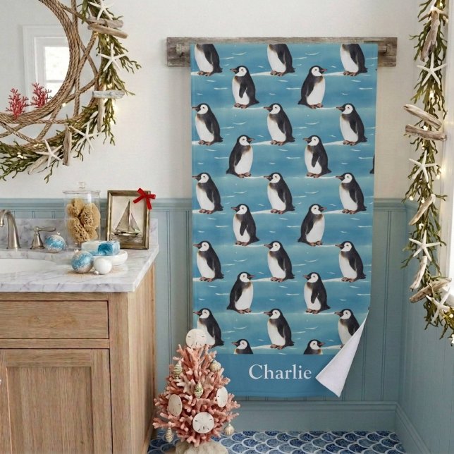 Coastal Arctic Animal Penguin  Bath Towel (Creator Uploaded)