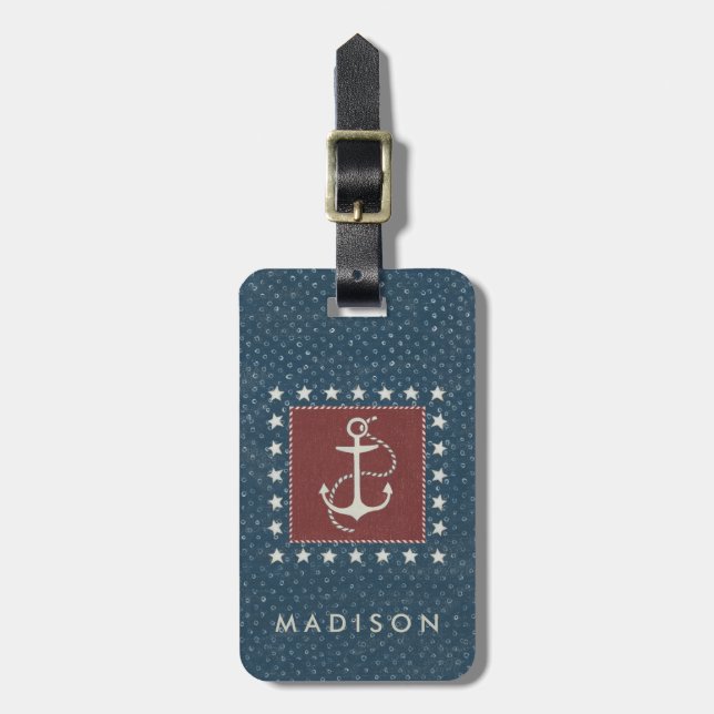 Coastal Art | Anchor on Red Luggage Tag (Front Vertical)