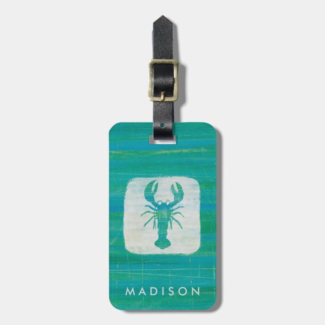 Coastal Art | Aqua Lobster Luggage Tag (Front Vertical)