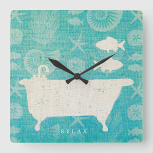 Coastal Art   Bathtub Flat Square Wall Clock