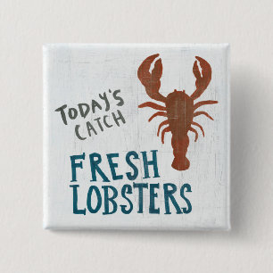 Coastal Art   Fresh Lobsters 15 Cm Square Badge