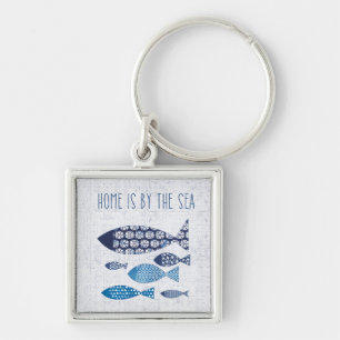 Coastal Art   Home is By the Sea Key Ring