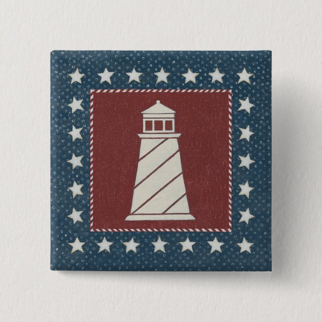 Coastal Art | Lighthouse on Red 15 Cm Square Badge (Front)