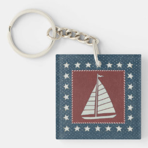 Coastal Art   Sailboat on Red Key Ring