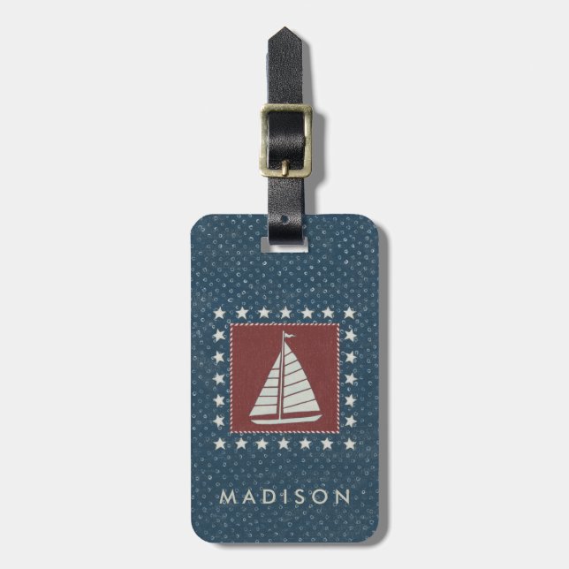 Coastal Art | Sailboat on Red Luggage Tag (Front Vertical)