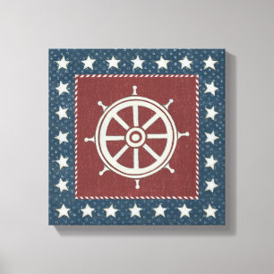 Coastal Art   Ship wheel on Red Canvas Print