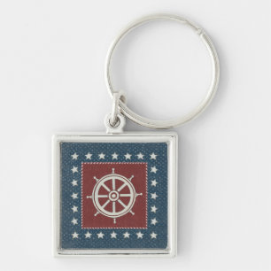 Coastal Art   Ship wheel on Red Key Ring