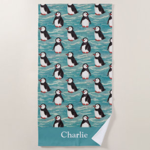 Coastal Baby Penguin Kids Beach Towel