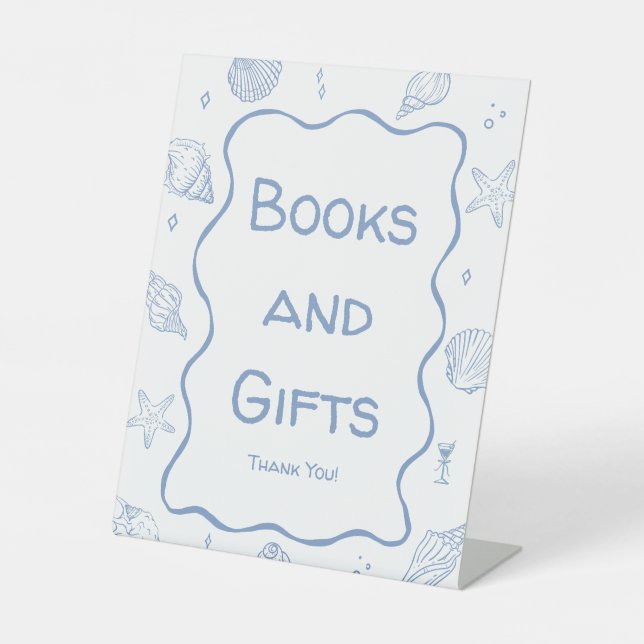 Coastal Baby Shower Books and Gifts Pedestal Sign (Front)