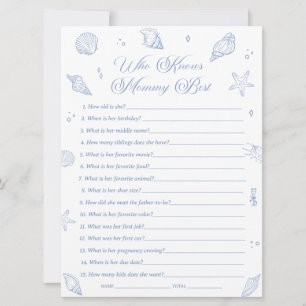 Coastal Baby Shower Who Knows Mummy Best Game Card