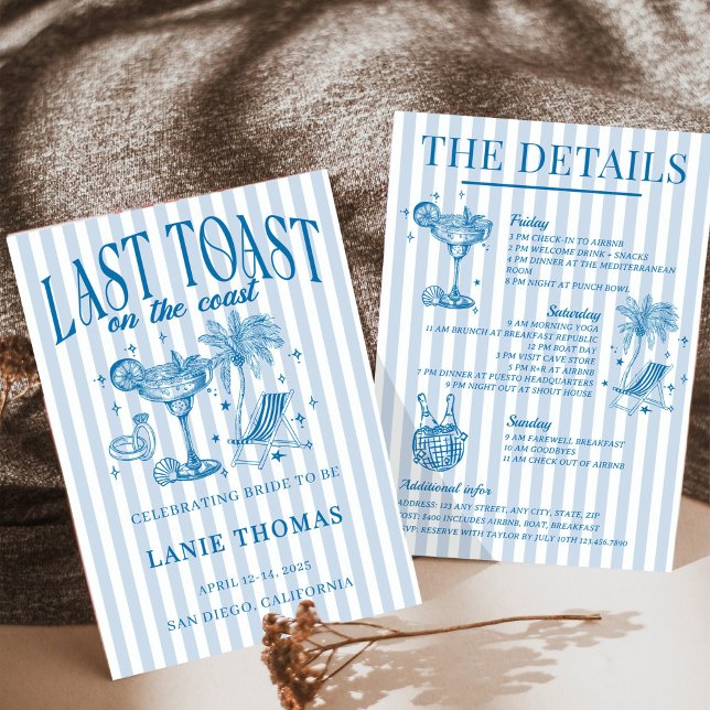 Coastal Bachelorette Cocktail Party Blue Invitation (Creator Uploaded)