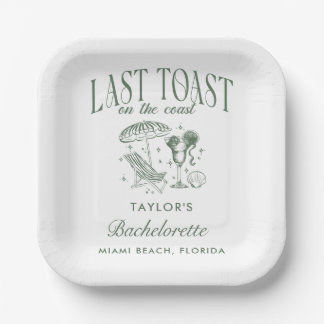 Coastal Bachelorette Cocktail Party Green Paper Plate
