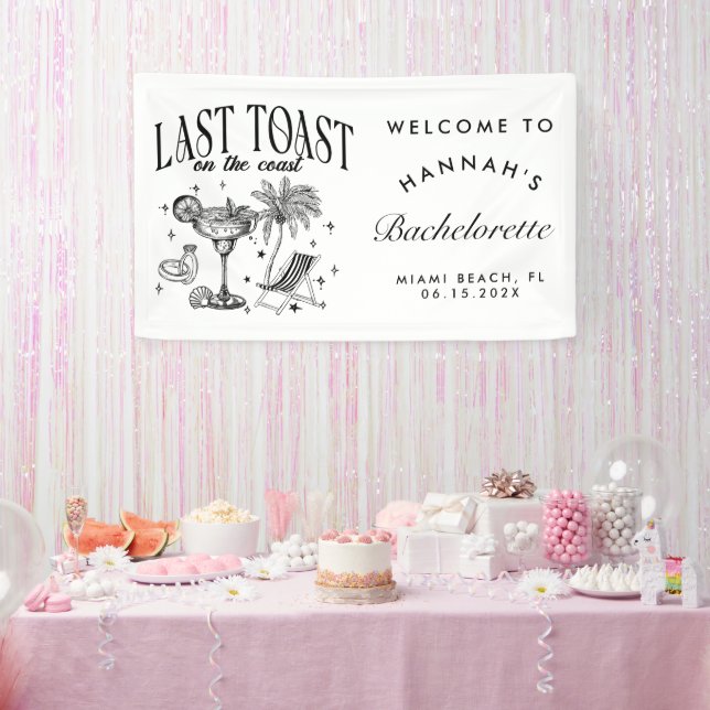 Coastal Bachelorette Modern Cocktail Party Black Banner (Party)
