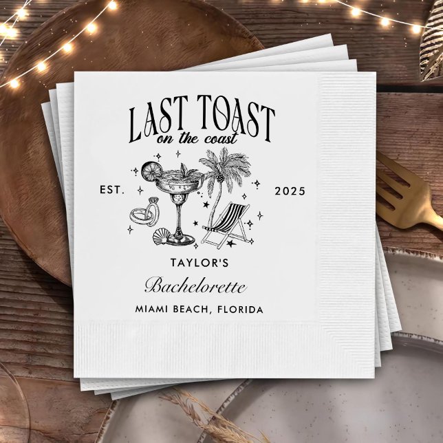 Coastal Bachelorette Modern Cocktail Party Black Napkin (Creator Uploaded)