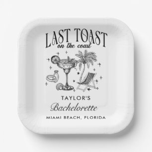 Coastal Bachelorette Modern Cocktail Party Black Paper Plate