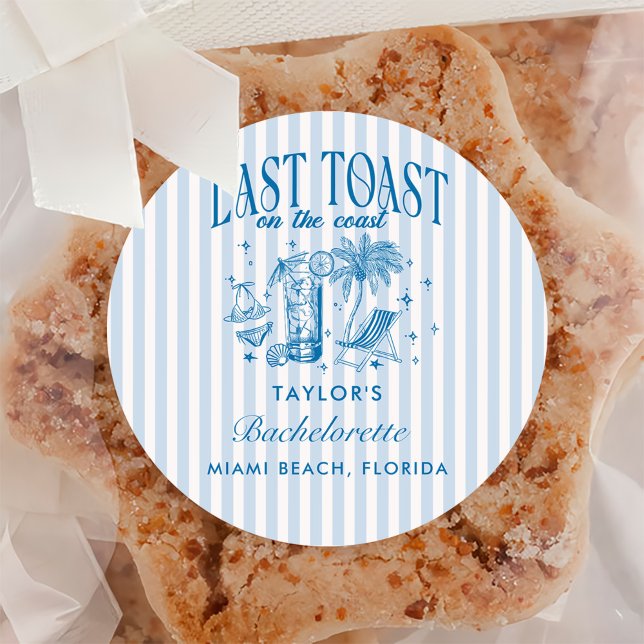 Coastal Bachelorette Modern Cocktail Party Blue Classic Round Sticker (Creator Uploaded)