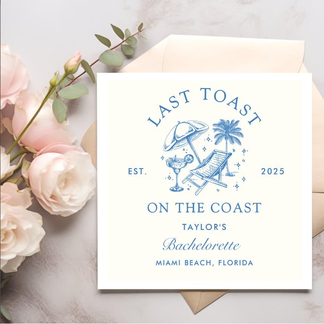 Coastal Bachelorette Modern Cocktail Party Blue Napkin (Creator Uploaded)