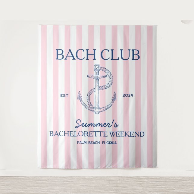 Coastal Bachelorette retro modern anchor bach club Tapestry (Front)