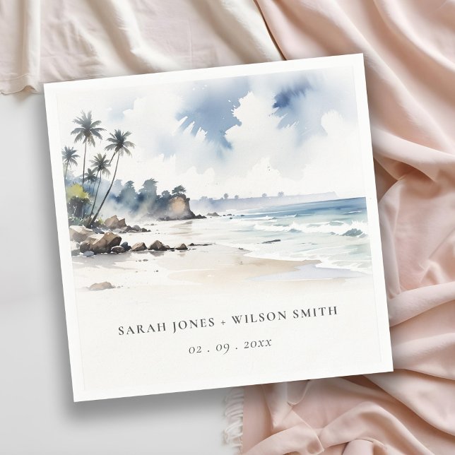 Coastal Bali Beach Palm Tree Watercolor Wedding Napkin (Creator Uploaded)