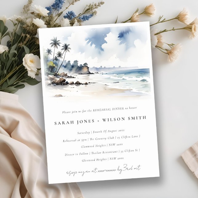 Coastal Bali Beach Palm Trees Rehearsal Dinner Invitation (Creator Uploaded)