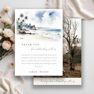 Coastal Bali Beach Palm Trees Wedding Photo Thank You Card