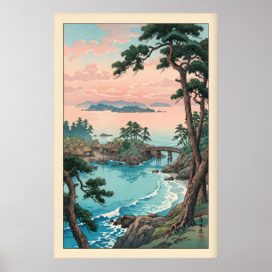 Coastal Bay Wall Art - Pine Trees, Bridge, Calm