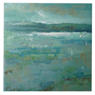 Coastal Beach Abstract Ocean Painting Tile