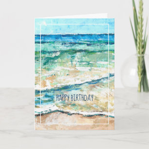 Coastal Beach Abstract Painted Art Happy Birthday  Card