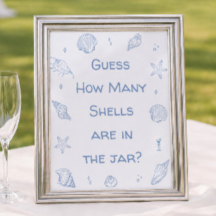 Coastal Beach Baby Shower Guess How Many Shells Poster