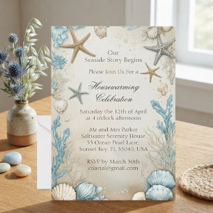 Coastal Beach Beige Sand Housewarming Celebration Invitation