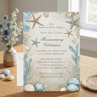 Coastal Beach Beige Sand Housewarming Celebration Invitation