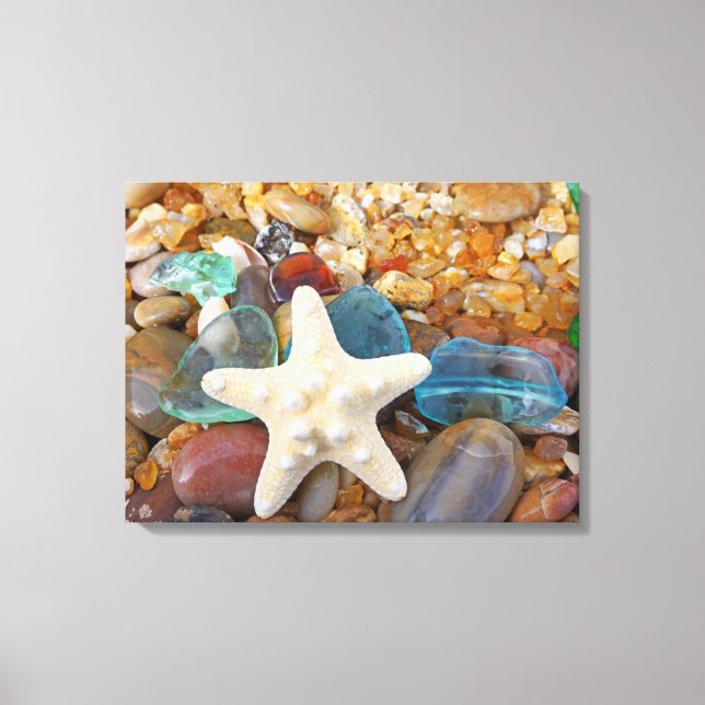 Coastal Beach Blue Sea Glass Art Prints Canvas (Front)