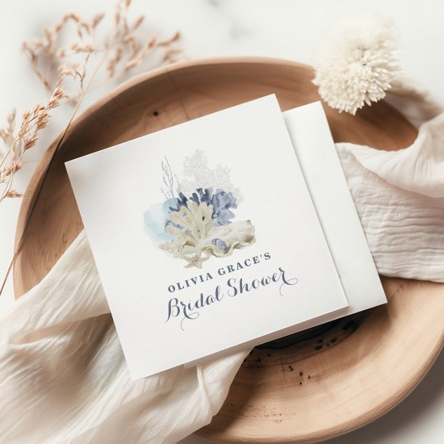 Coastal Beach blue seashell bridal shower Napkin (Creator Uploaded)