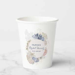 Coastal Beach blue seashell bridal shower Paper Cups