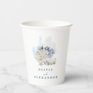 Coastal Beach blue seashell wedding Paper Cups