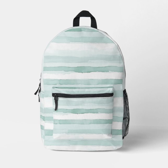 Coastal Beach Blue White Stripes Printed Backpack (Front)