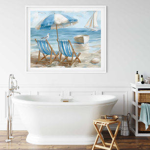 Coastal Beach Chairs Coastal Wall Art   Poster