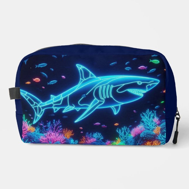 Coastal/Beach colourful neon shark Dopp Kit (Front)