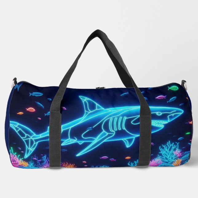 Coastal/Beach colourful neon shark Duffle Bag (Front)