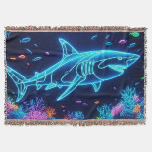 Coastal/Beach colourful neon shark Throw Blanket