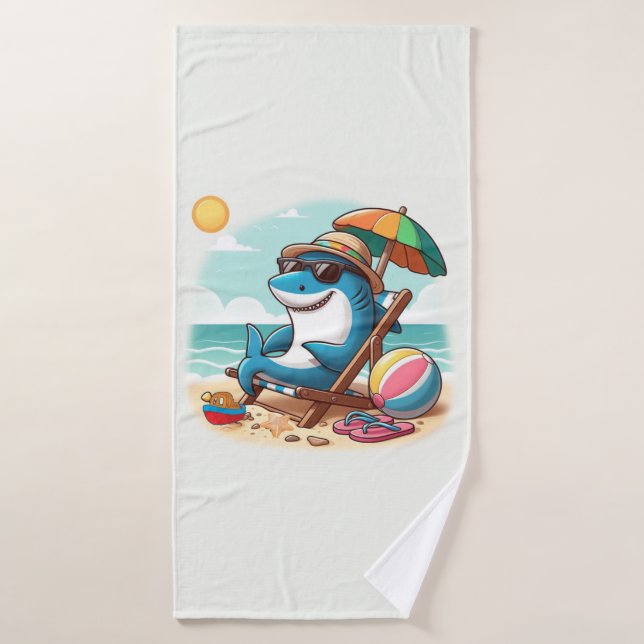 Coastal/Beach cute cartoon shark Bath Towel (Bath Towel)