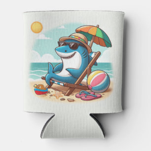 Coastal/Beach cute cartoon shark Can Cooler