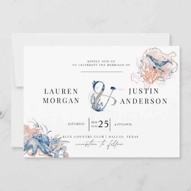coastal beach Elegant Wedding Invitation (Front)