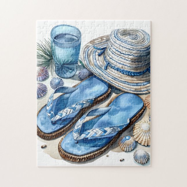 Coastal Beach Flip Flop and Hat Puzzle (Vertical)