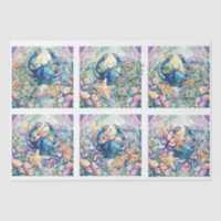 Coastal Beach Floral Blue Crab & Shells Decoupage