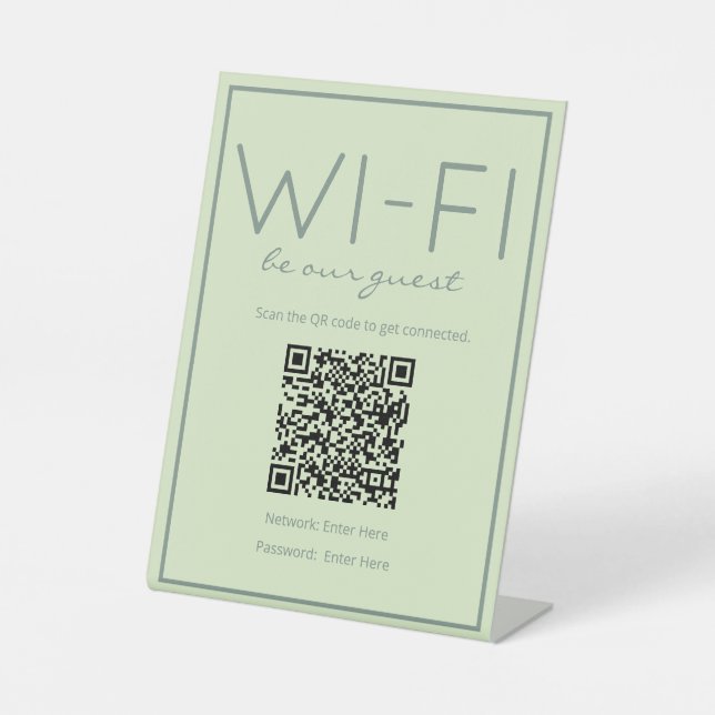 Coastal Beach Green Wi-Fi QR Code Guest Table Sign (Front)