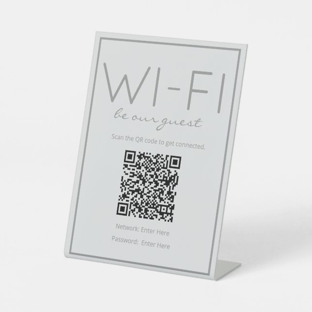Coastal Beach Grey Wi-Fi QR Code Guest Table Sign (Front)